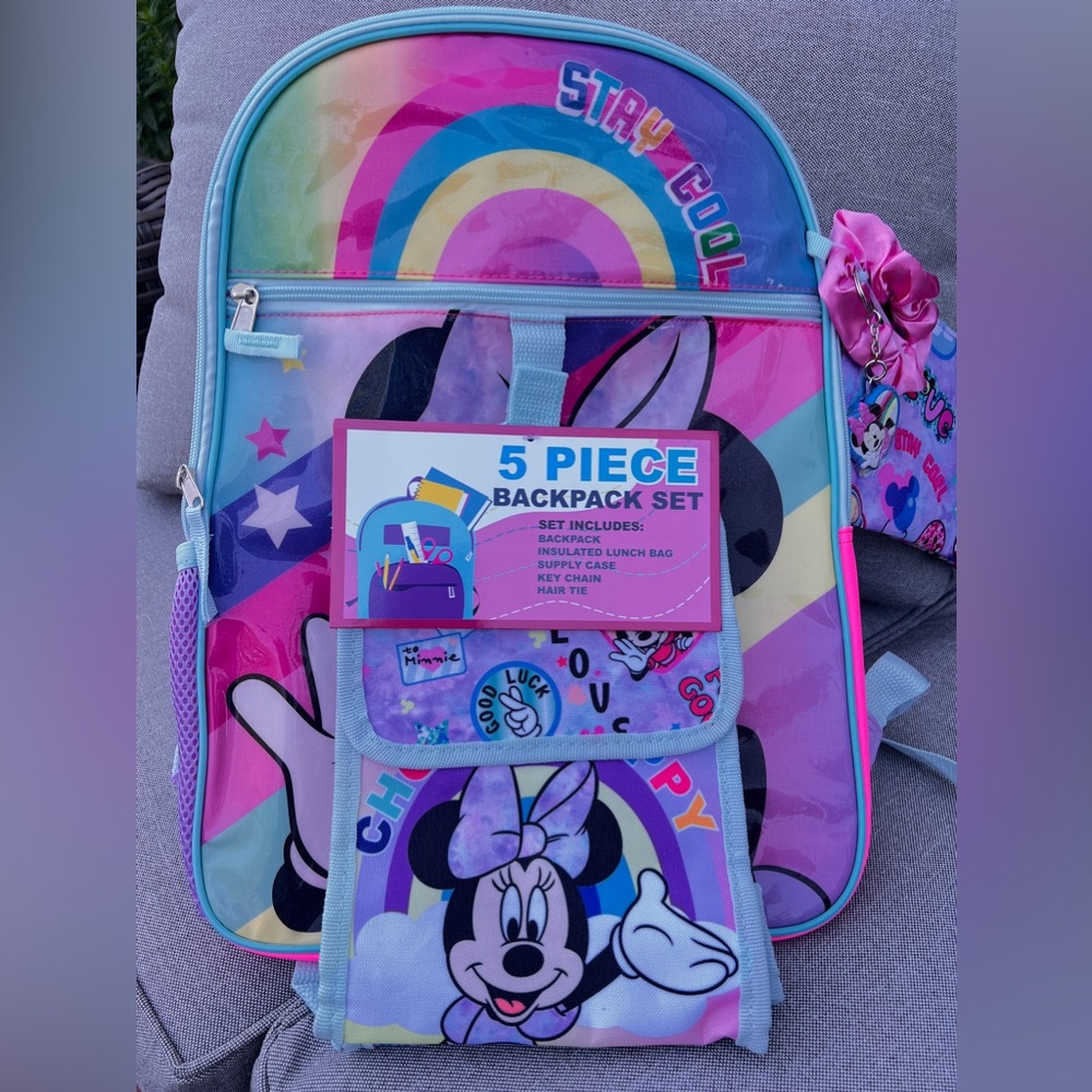 Minnie Mouse backpack with detachable insulated lunch bag.
